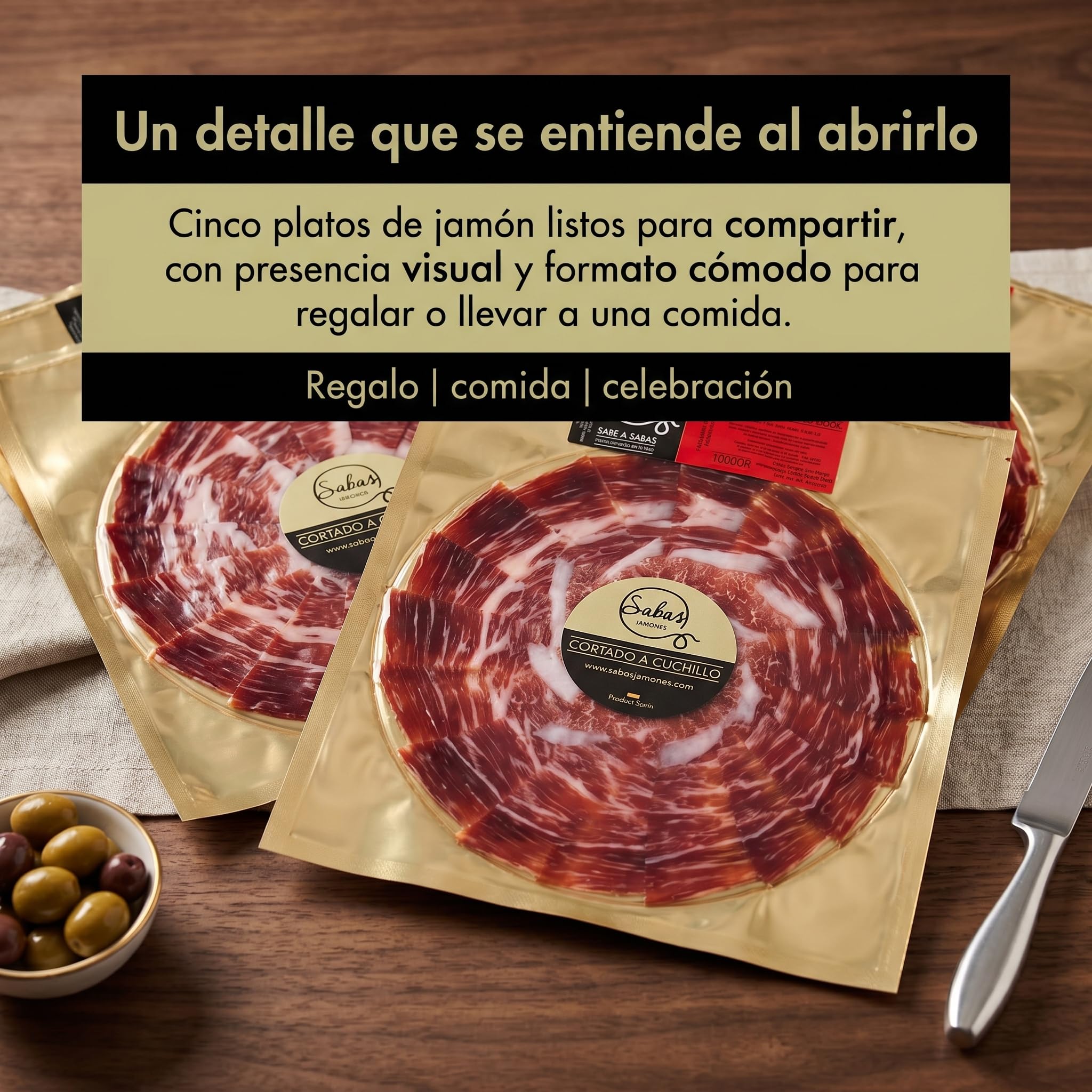 SABE A SABAS Jamon Bellota Iberico 75% Raza Iberica 5 Platos 100 g Cortado a Cuchillo Envasado al Vacio Curacion 36 Meses Loncheado Gourmet Regalo Premium Tabla Aperitivo Dehesa Espanola Fiesta