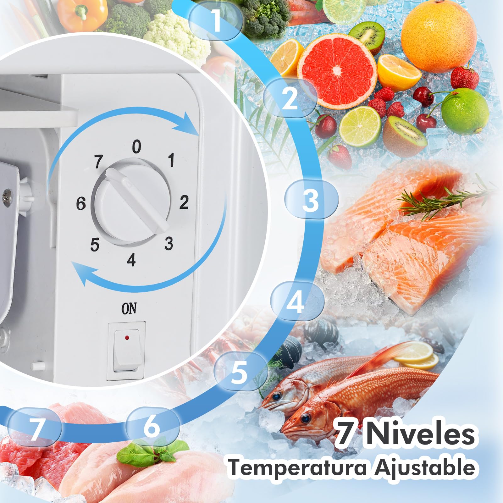 CURECURE Lodówka z mikrozamrażarką, pojemność całkowita 138 l, chłodzenie 133 l, 5 l zamrażania, 4 szklane półki z komorą na warzywa, regulacja temperatury, funkcja szybkiego chłodzenia (kolor srebrny