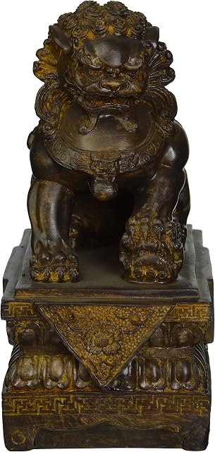 Design Toscano NY13668011 Female Chinese Guardian Lion Foo Dog Asian Decor Statue, 23 cm, Polyresin, Bronze Finish