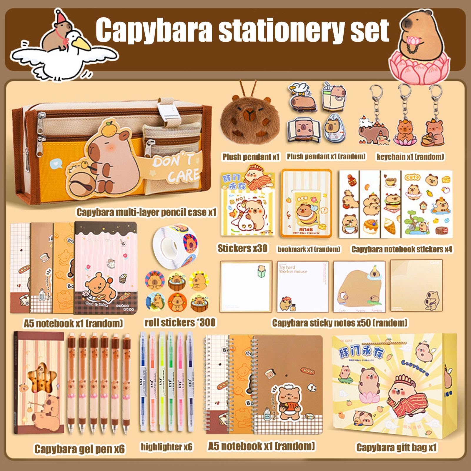 Trousse Scolaire, Trousse à Crayons Capybara, Ensemble Papeterie Trousse Scolaire, Trousse à Crayons Capybara, Ensemble Papeterie