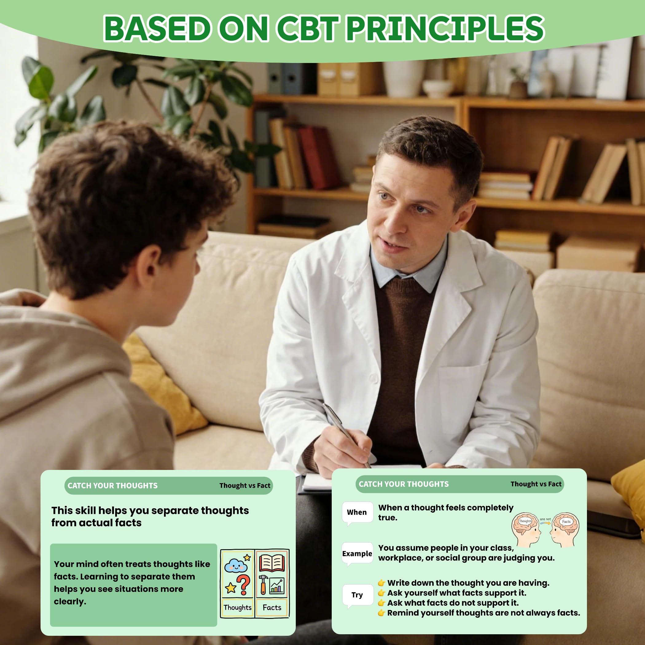 Tarjetas de herramientas CBT para adultos y adolescentes: 35 tarjetas de terapia cognitivo-conductual para ansiedad, tarjetas cognitivo-conductuales para aliviar el estrés, autoayuda