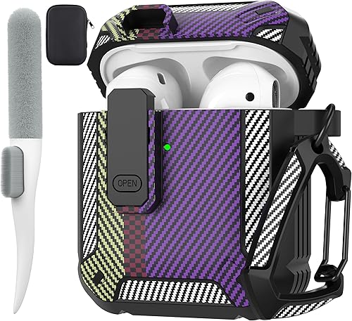 Vista 30 de Maxjoy Funda Protectora para AirPods de 2ª Generación, Funda para AirPods con Cerradura Gen 2 Carcasa Rígida Resistente a Prueba de Golpes Cubierta