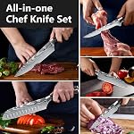 Dfito Ensemble de couteaux, 9 Pièces Couteau Japonais Set avec sac à roulettes, Couteaux professionnels en acier inoxydable à haute teneur en carbone avec poignée en bois de Pakka rouge, Ultra Set de couteaux de cuisine pointu, lave-vaisselle sans danger