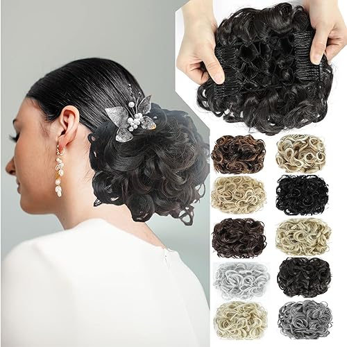 Liliyab Pieza de cabello desordenado moño de pelo pieza de moño para el cabello peines en cola de caballo extensiones de cabello sintético rizado