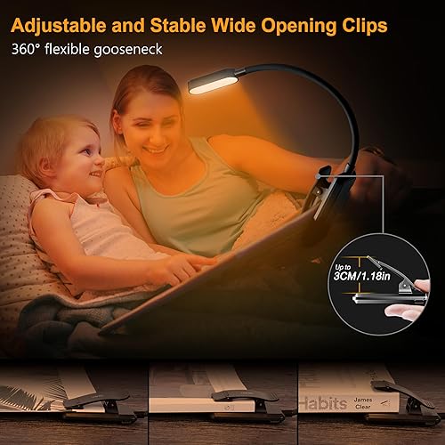 Miniatura 29 de Gritin Luz de libro recargable de 16 LED para leer en la cama, cuidado de los ojos, 3 temperaturas de color, brillo de atenuación continua, 80 horas
