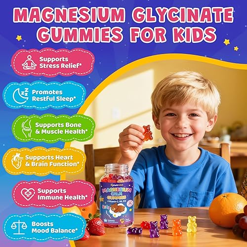 Miniatura 3 de Gomitas de glicinato de magnesio para niños y adultos, sabor a fruta sin azúcar, 60 unidades, suplemento de magnesio con L-teanina, vitamina B6, D3,