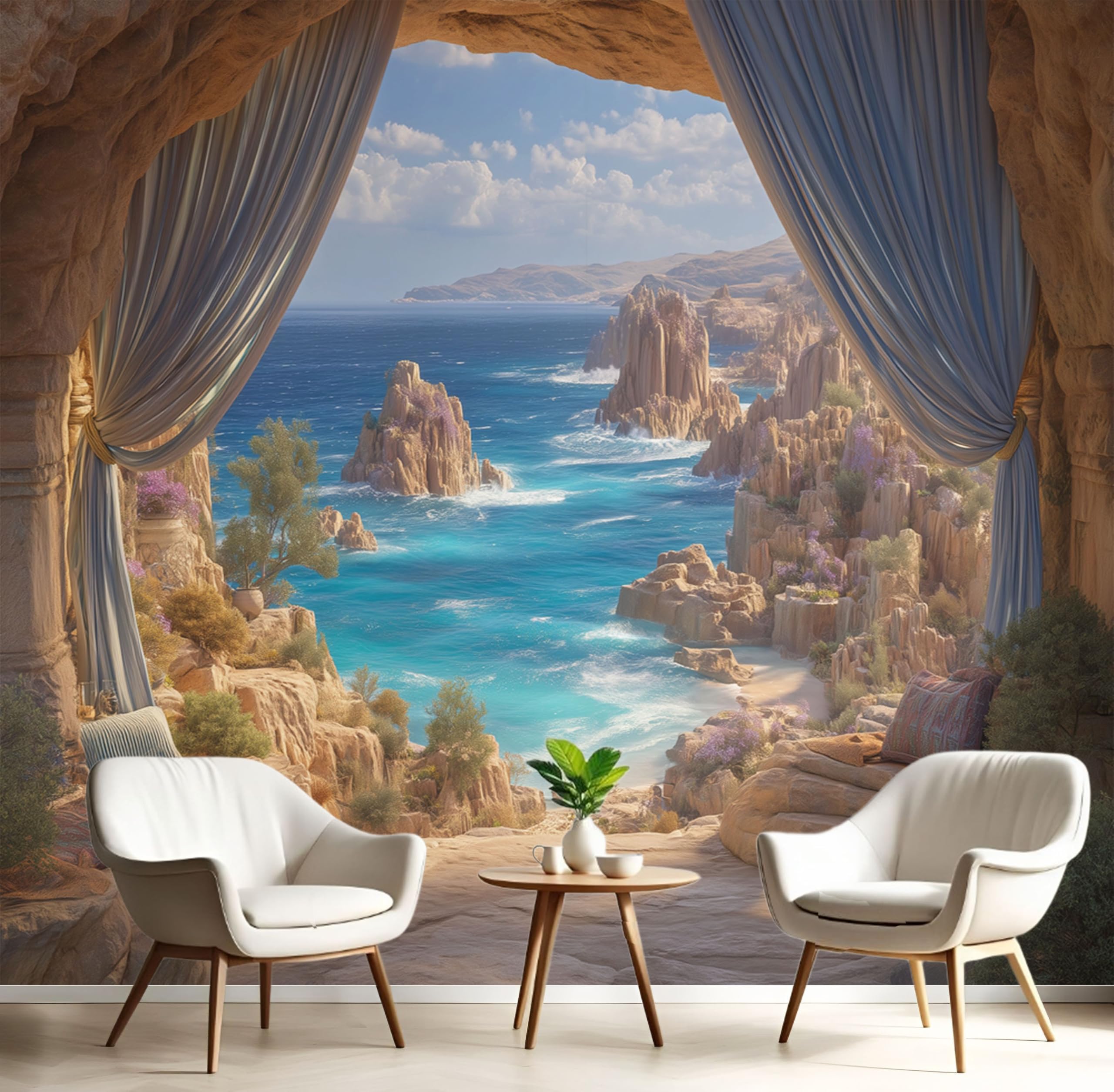 Papier peint en soie premium décor panoramique roche 3D haute définition
