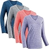 Moisture Wicking Shirts for Women Quick Dry Athletic Running Long Sleeve T Shirts Womens V Neck Workout Tops