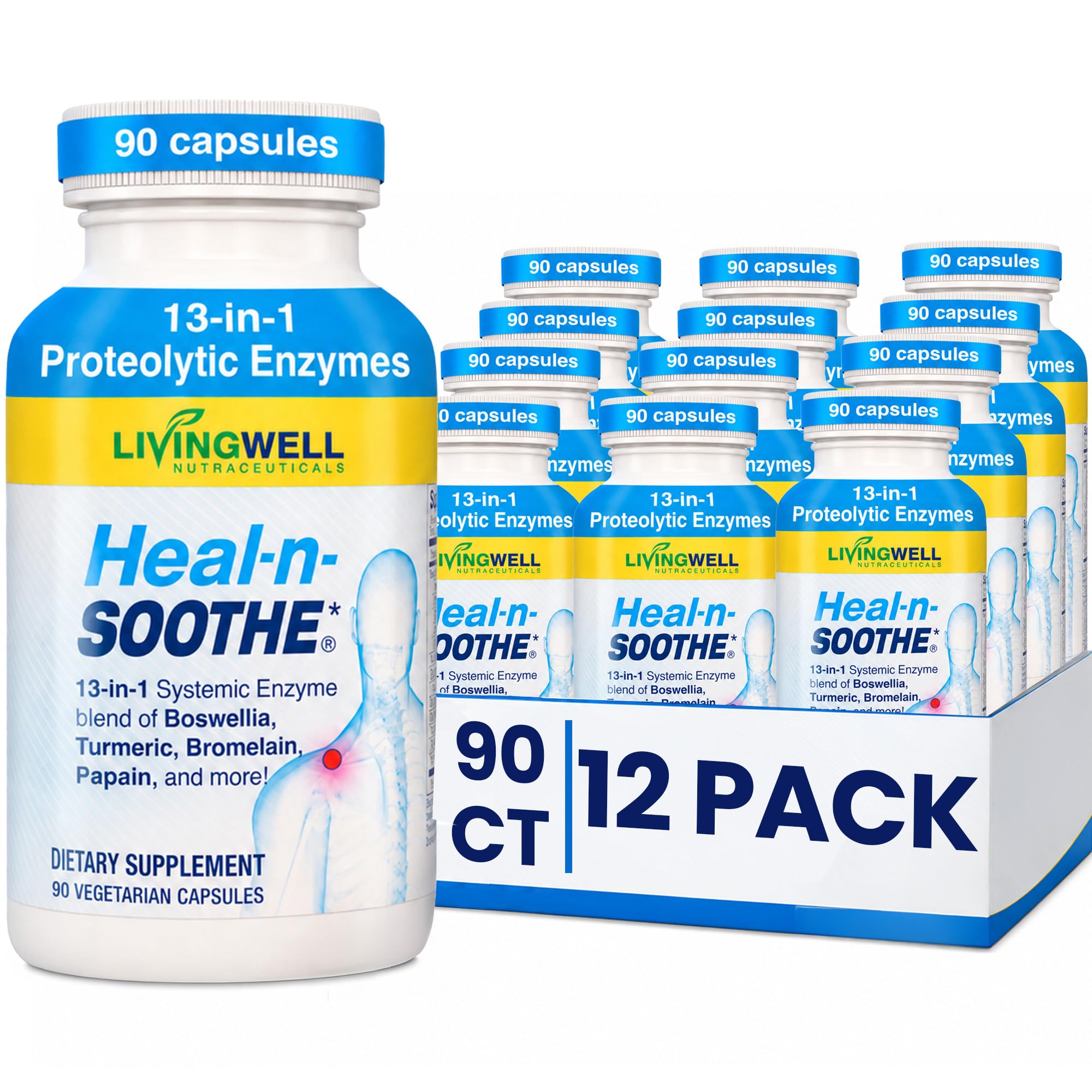 HEAL-N-SOOTHE Proteolytic Systemic Enzymes for Joints - 90 Count (12 Pack)