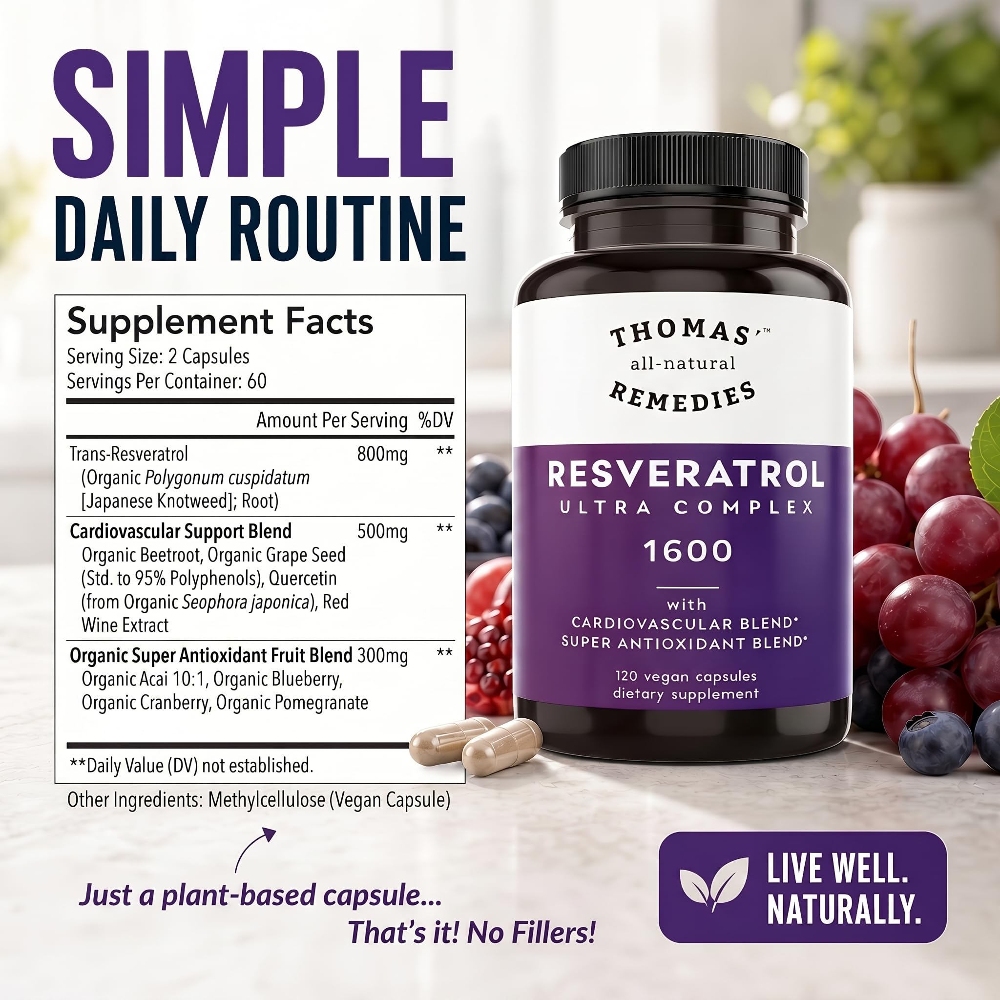 Toms Remedies Organic Trans-Resveratrol Antioxidant Supplement - 1600mg — Amazon image 4