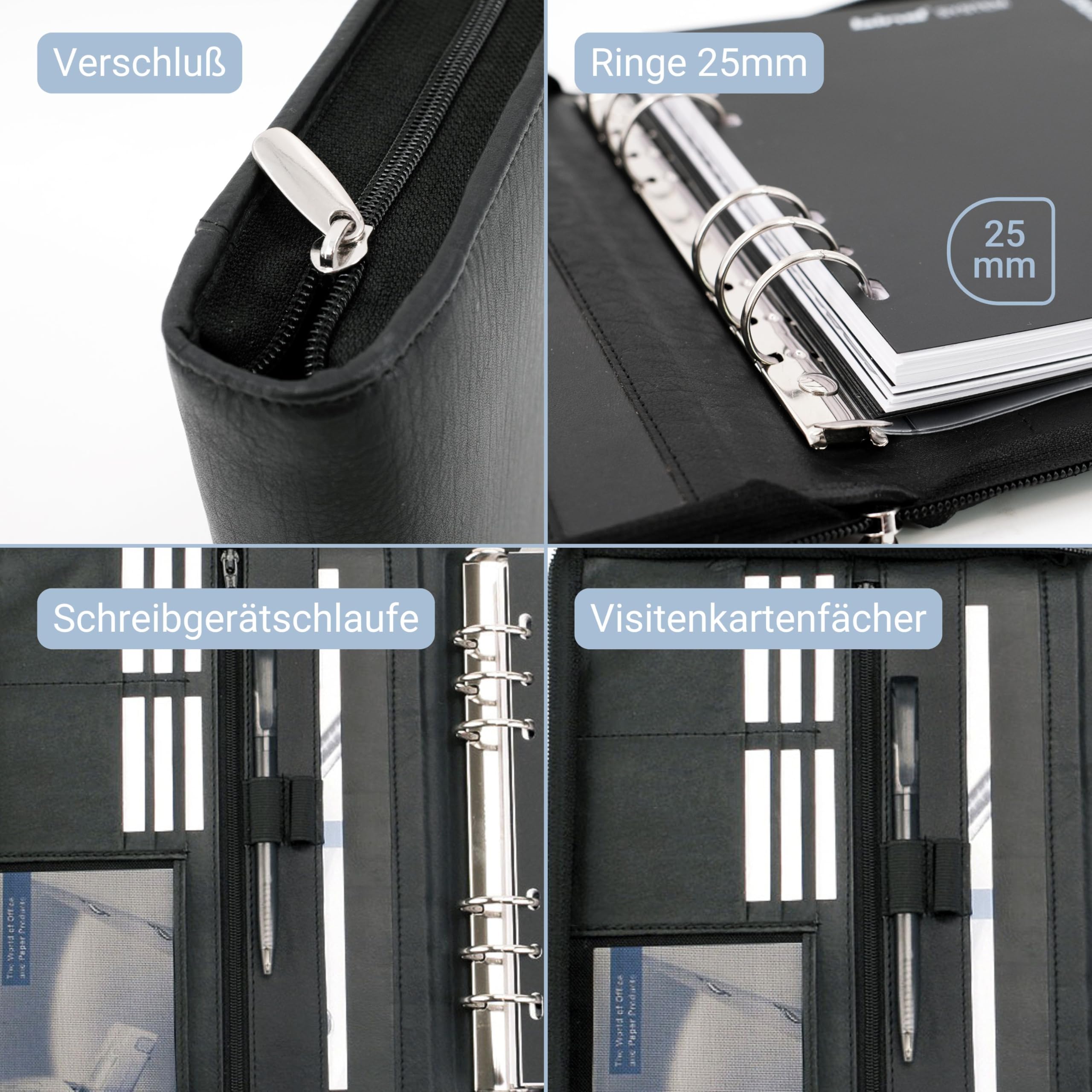 Bind T 3 - Systemplaner Organizador agenda A5 con cierre con velcro , de cuero de Nappa, negro
