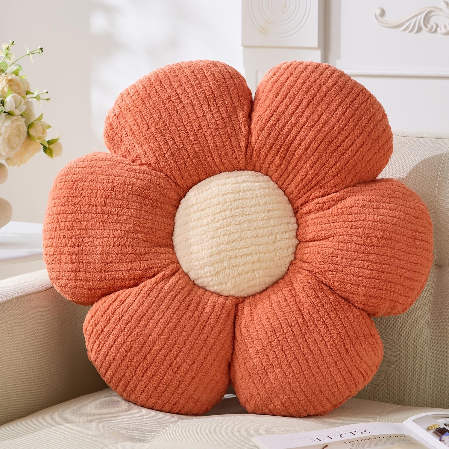 Flower Pillow,19.6" Daisy Pillow Orange Throw Pillows | Decorative Pillows,Fleece,PP Cotton Filling,Flower Shaped,Seating Cushion,for Sofa Couch Bed,Spring Cute Home Decor