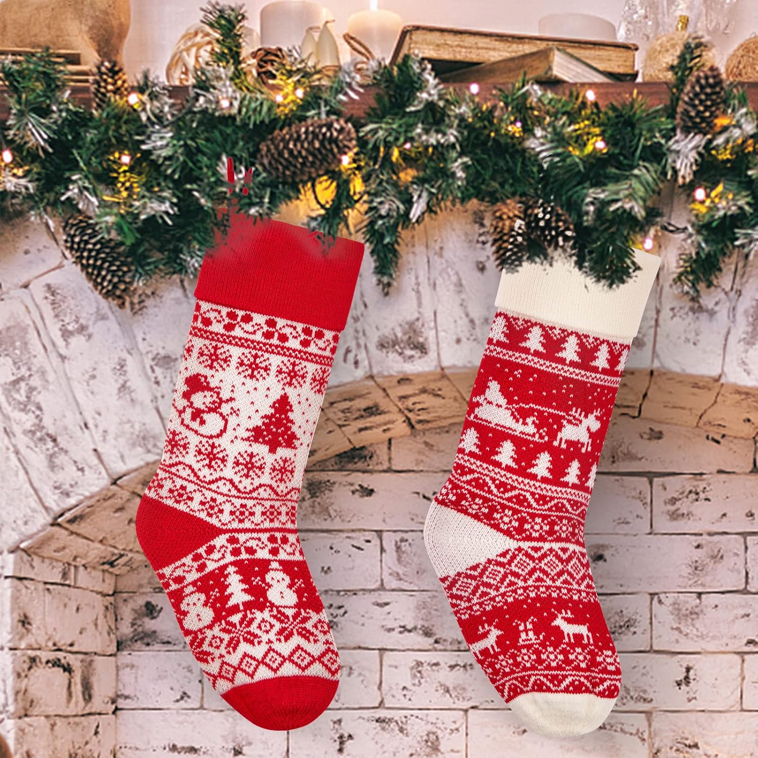 Christmas Stockings, 2pcs 18 inch Personalised Stocking Knitted Christmas Stockings Large