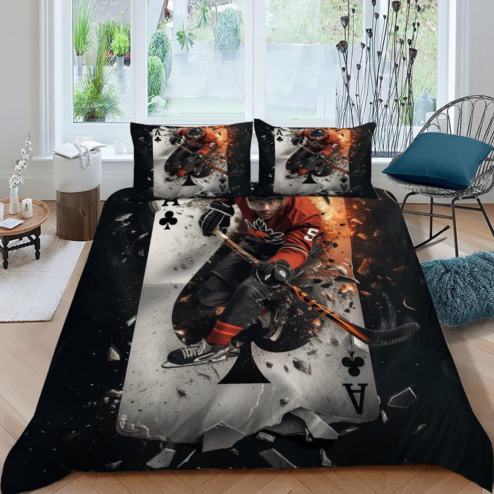 Housse de couette hockey lit 2 personnes microfibre antiplis