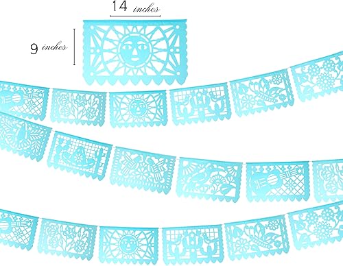 Miniatura 2 de WS900 - Banderas de papel picado, 5 unidades de papel de seda azul aguamarina de más de 60 pies, bonitas pancartas para bodas, quinceañeras,
