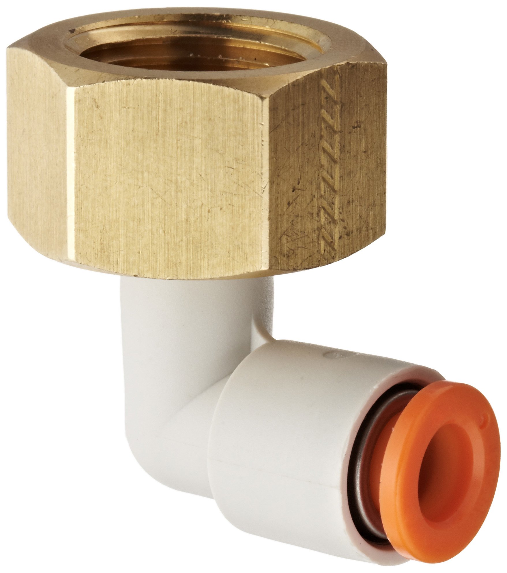 SMC KQ2LF07-36A PBT and Brass Push-to-Connect Tube Fitting, 90 degree Elbow, 1/4