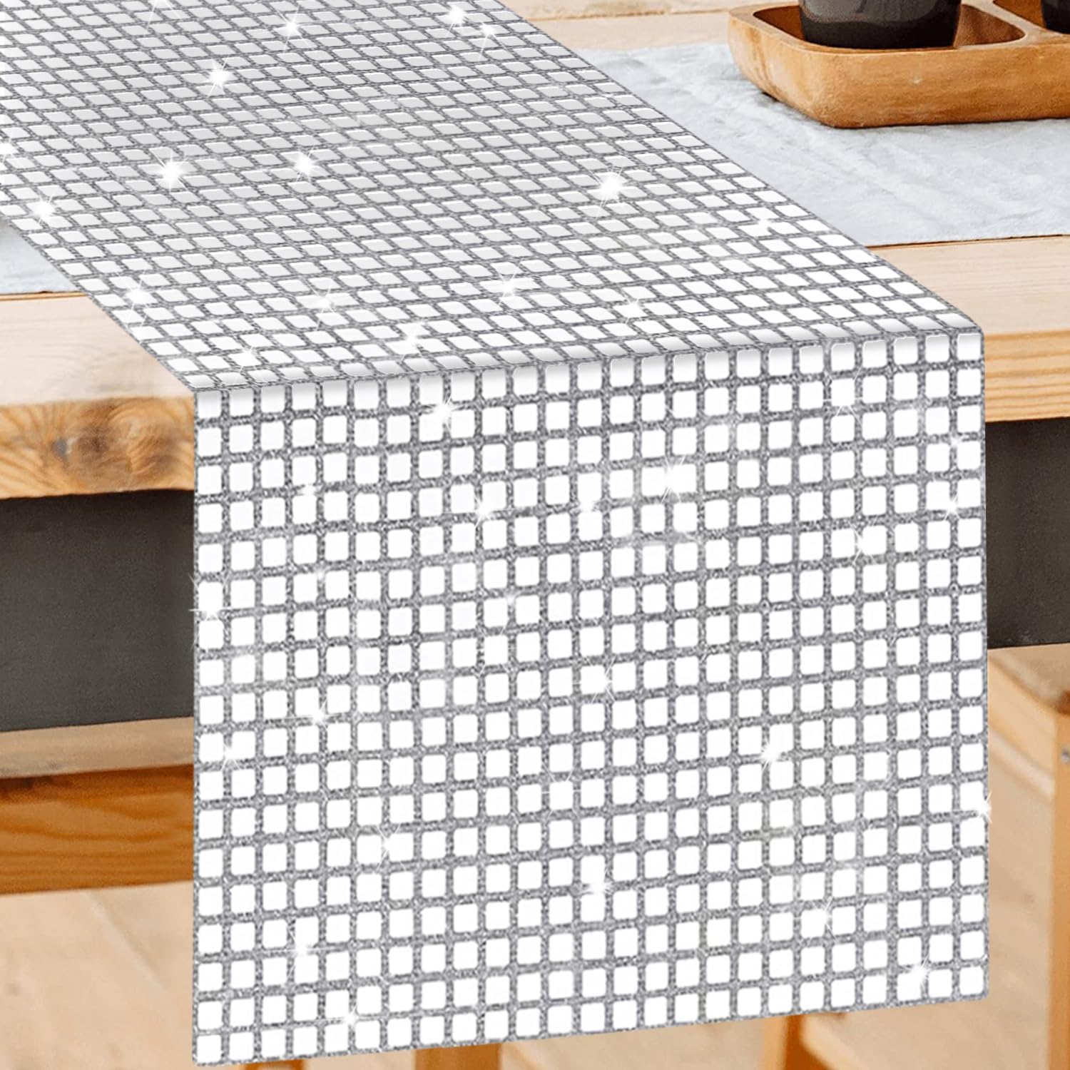 FANPROMS Silver Disco Table Runner 13x72 Inches Glitter