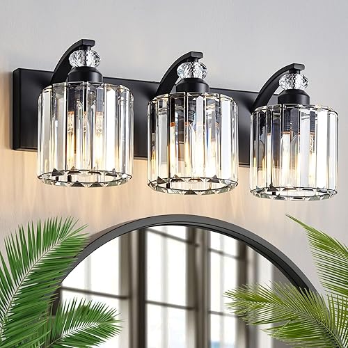 3-Light Black Bathroom Light Fixture Modern Vanity Lights Over Mirror