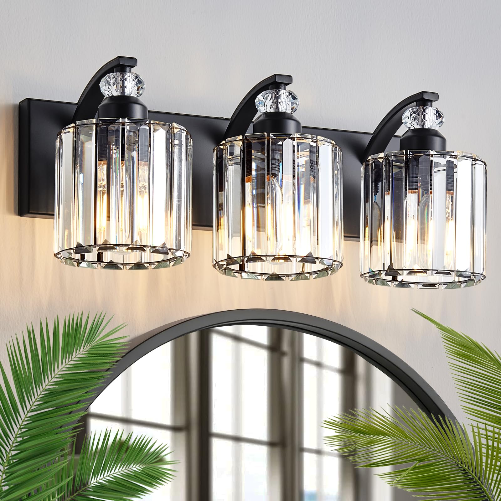 3-Light Black Bathroom Light Fixture Modern Vanity Lights Over Mirror Vintage Wall Sconce Lighting for Bathroom Bedroom Living