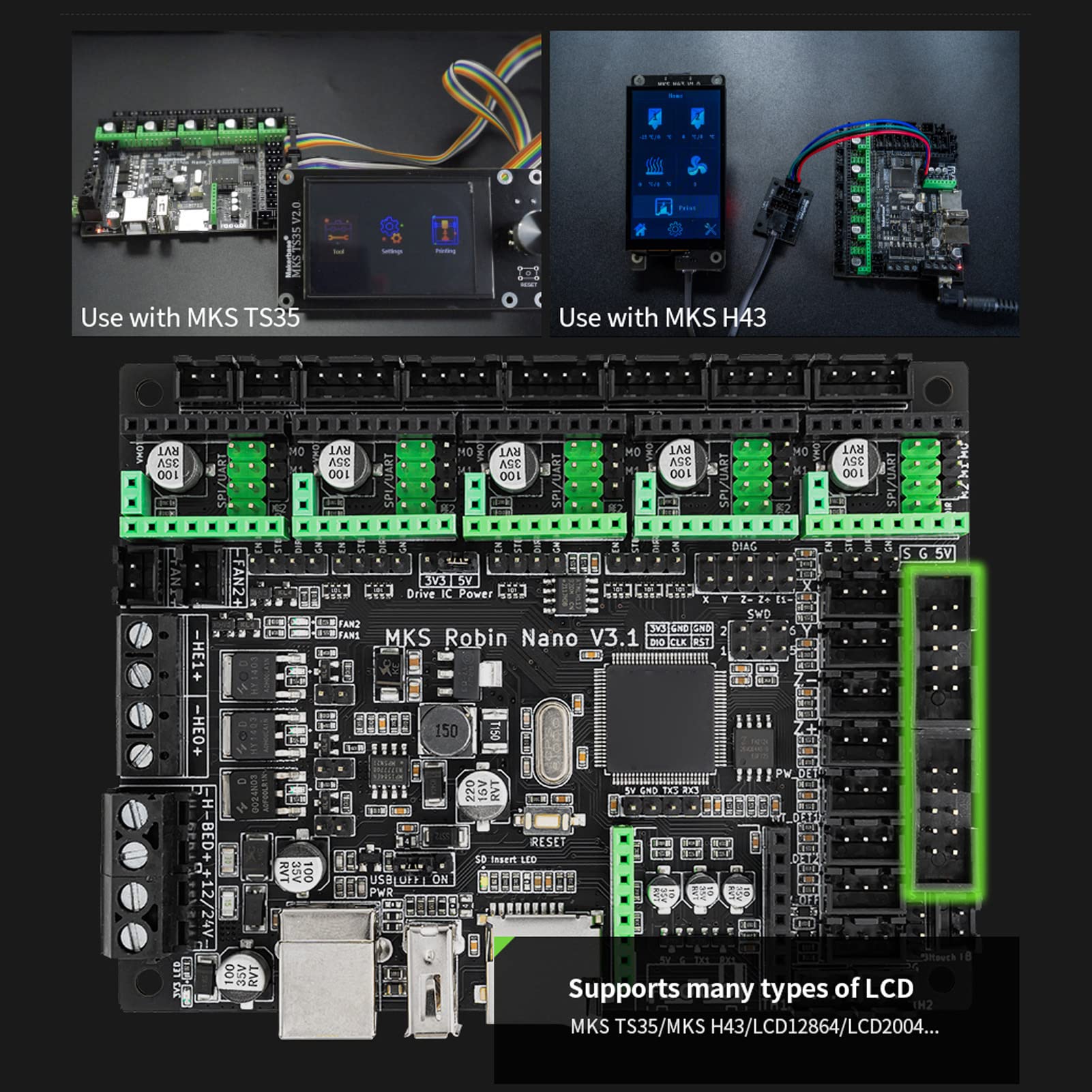 Mini V3.1 Carte de Contrôle 32bit Silencieux Carte Mère pour Imprimante 3D, Carte Mère Supporte Le Module Wifi, 2 Ventilateurs Contrôlables par PWM et Support L'axe z Double, 512KB Flash 192KB(#1)