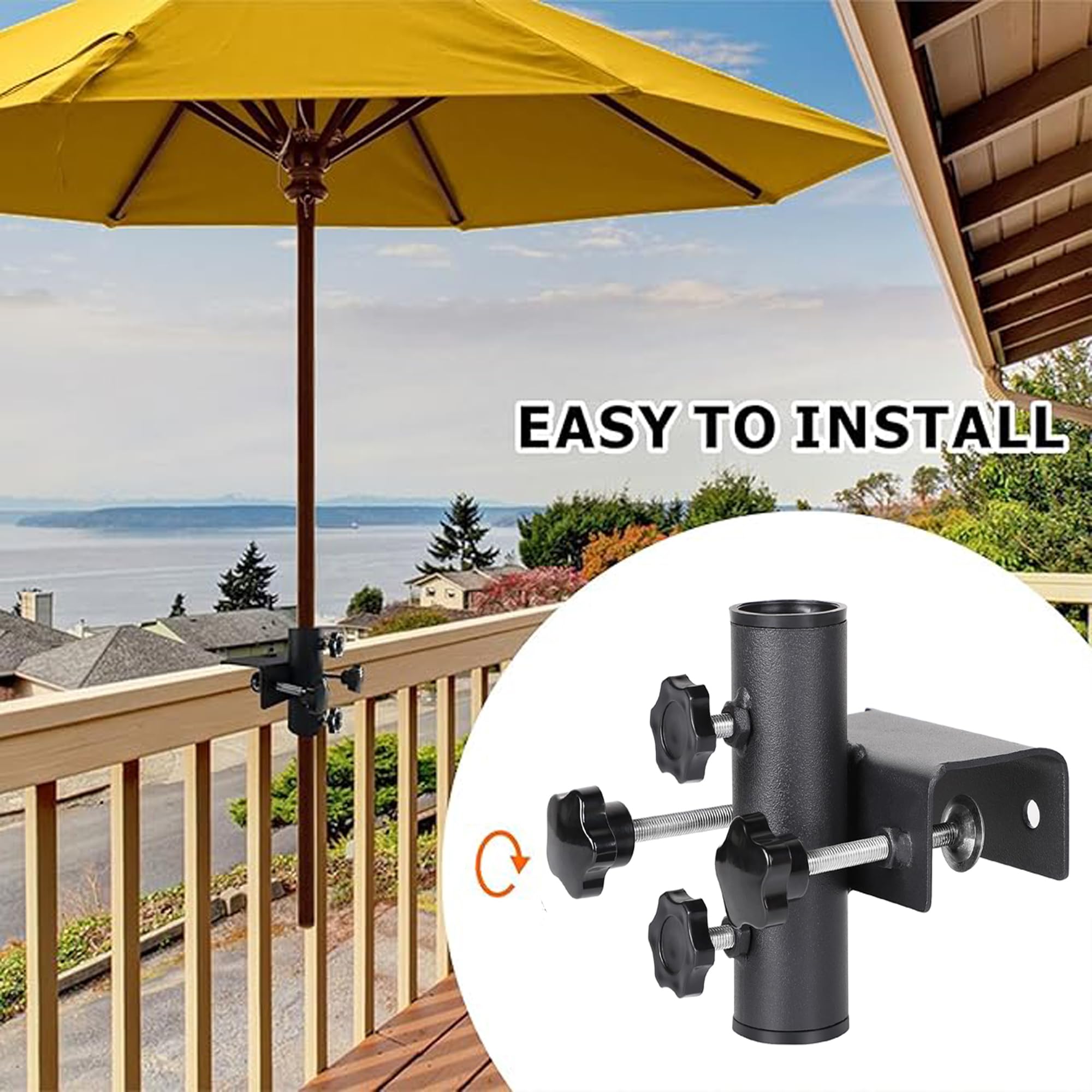 Jiahuade Zacisk do mocowania parasola, stojak na parasol balkonowy, balustrada balkonowa, regulowany stojak na parasol, stojak na parasol, balustrada balkonowa, średnica 23-38 mm, do ogrodu, tarasu