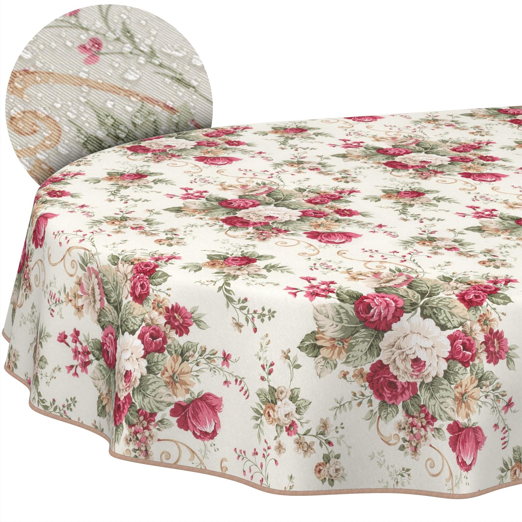 ANRO Nappe enduite Roses avec Ourlet Ovale 200x140 cm extérieur imperméable