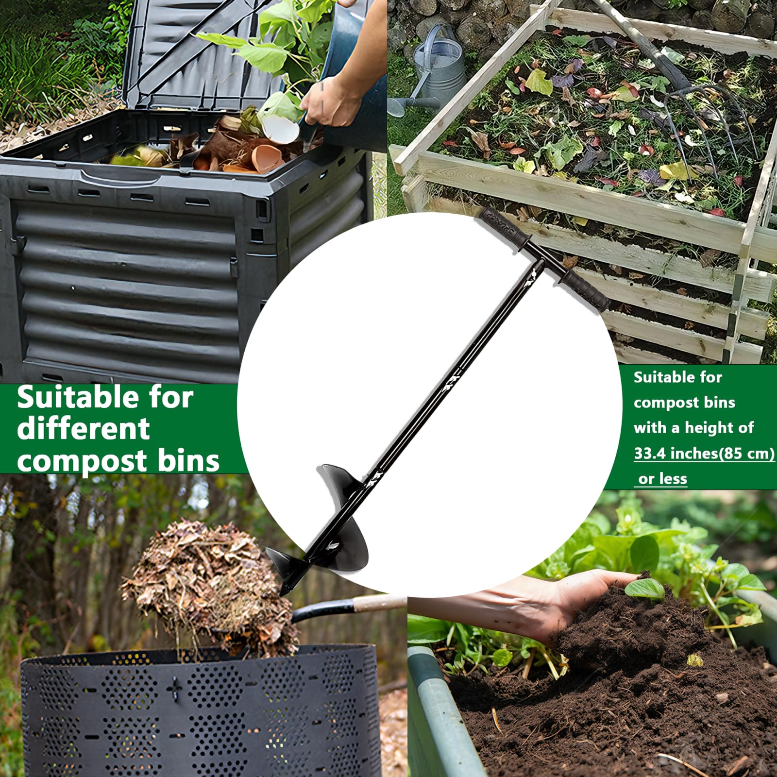 Strumento per agitare il compost, barra di tornitura per compost, 84,8 cm, strumento aeratore manuale per compostaggio, strumento per turner e strumento di miscelazione per bidoni del compost