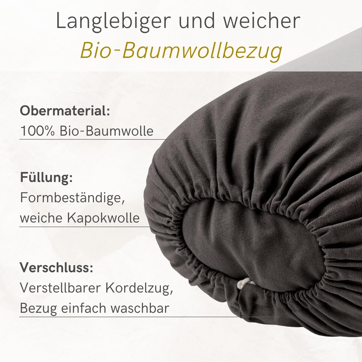 Lotuscrafts® Bolster Yoga Nackenrolle für Yin Yoga, 100% Kapok Füllung, Bezug aus Baumwolle waschbar, Kissen für Restorative Übungen