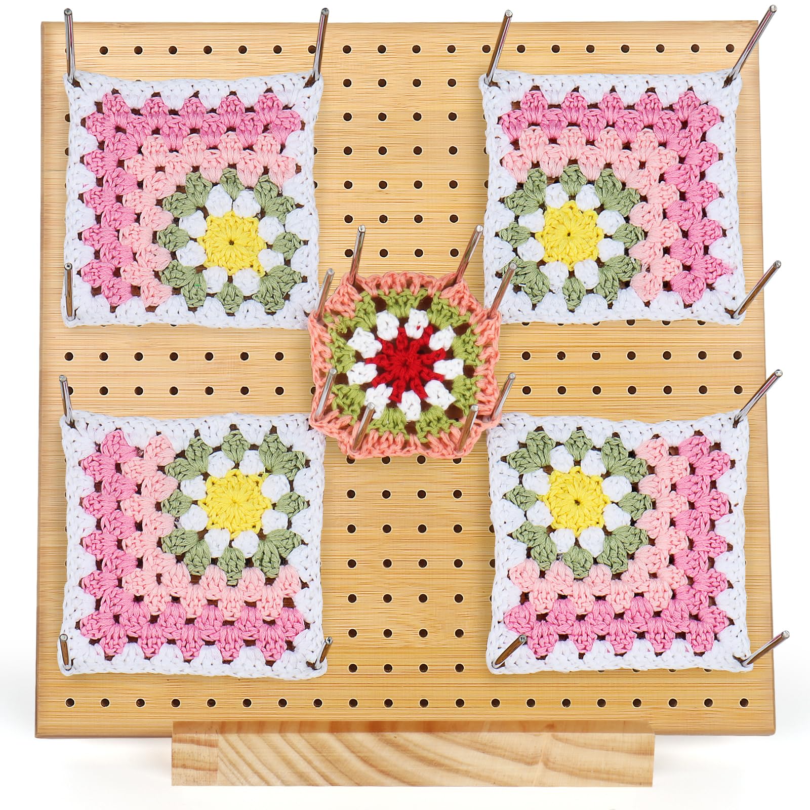 Coopay Granny Square Spanner, groot blok 28 x 28 cm, voor Granny Square voor breien en haken, 30 roestvrijstalen pennen
