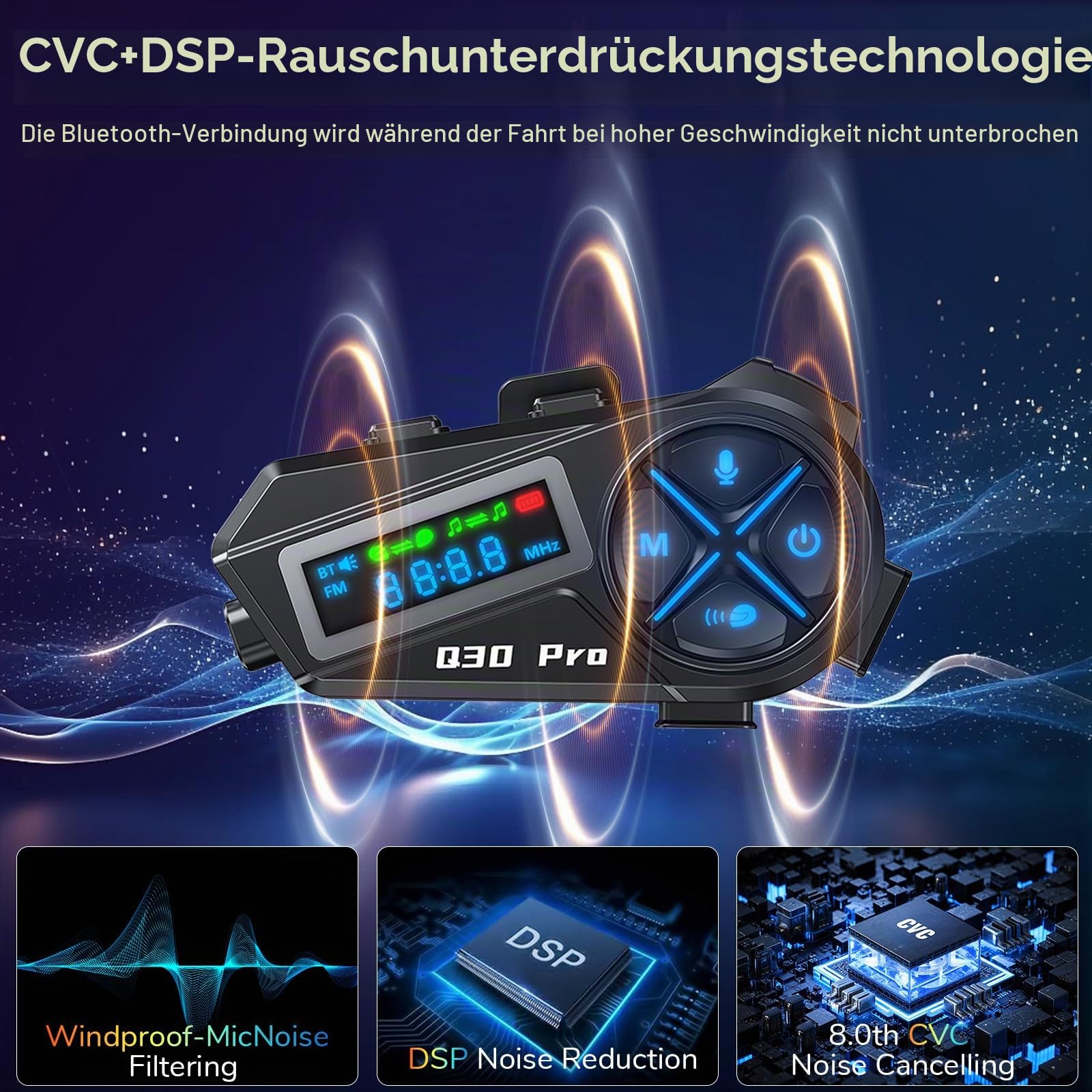 OBEST Motorrad Helm Headsets, Motorradhelm Bluetooth Intercom mit FM | Wasserdichte Helm Kopfhörer HiFi-Stereo, Kabellose Motorrad Ohrhörer Kommunikationssystem für Reiten Skifahren Reisen