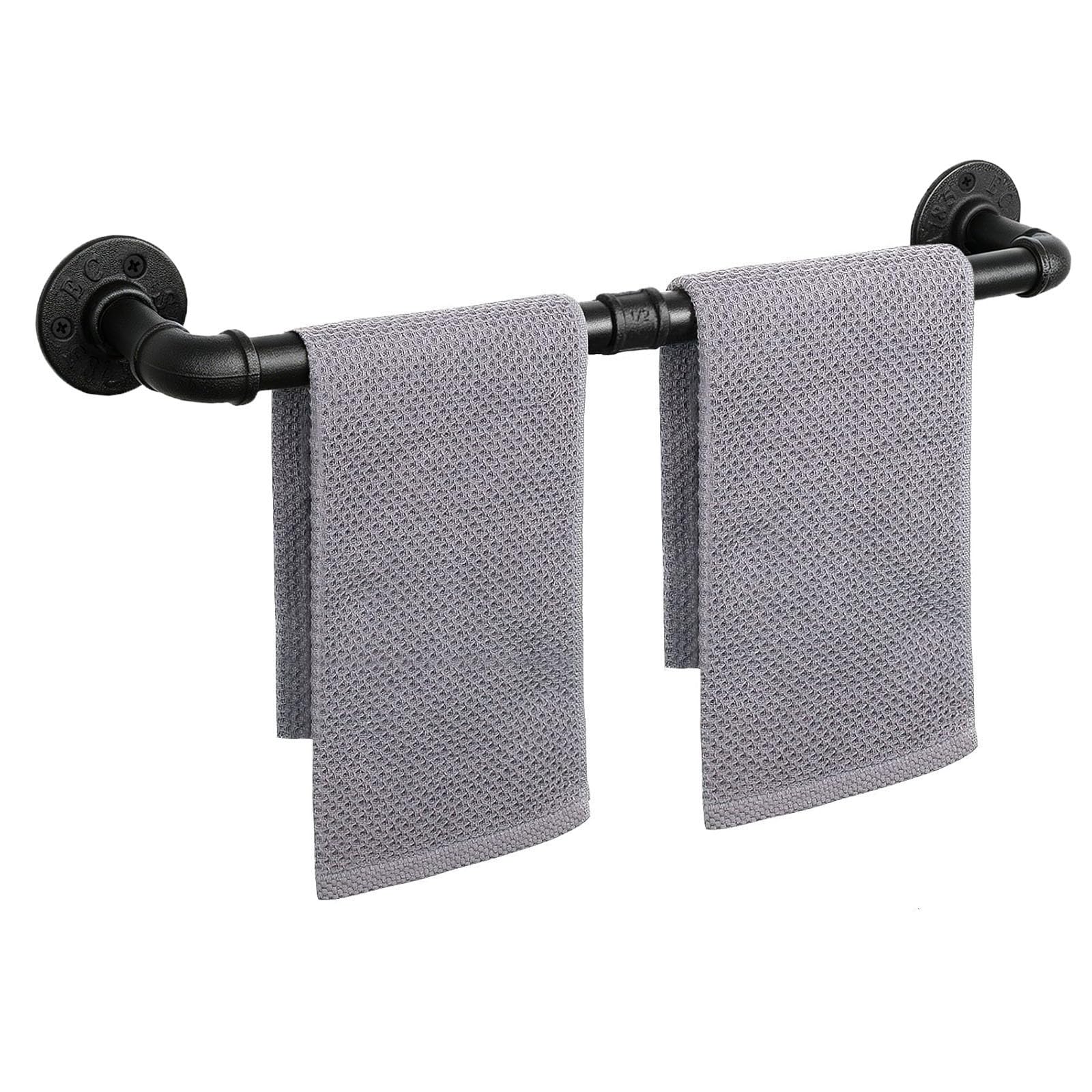 Jeasor Industrial Pipe Towel Bar, DIY Bathroom Shelf Rack Hanging Towel, Steampunk Wall Mount Bath Rustic Towel Rack Holder Rail with 3 Hooks (24 inch)