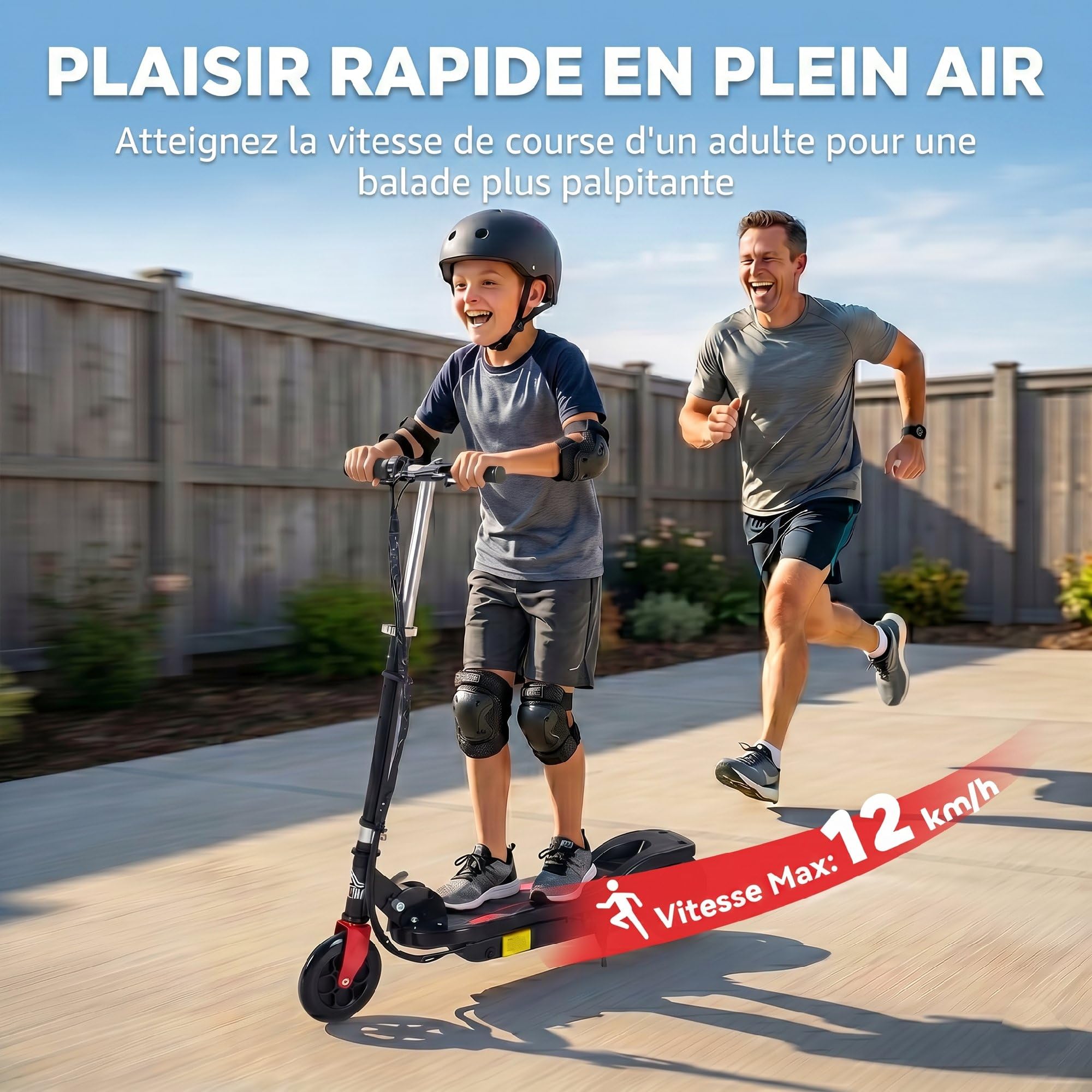 HOMCOM Trottinette électrique pour Enfants 7+ Ans 75x36x82-93 cm Noir | Trottinette Pliable, Hauteur Réglable, 24V, Vitesse Jusqu'à 12 km/h, Charge de Freinage 50 kg