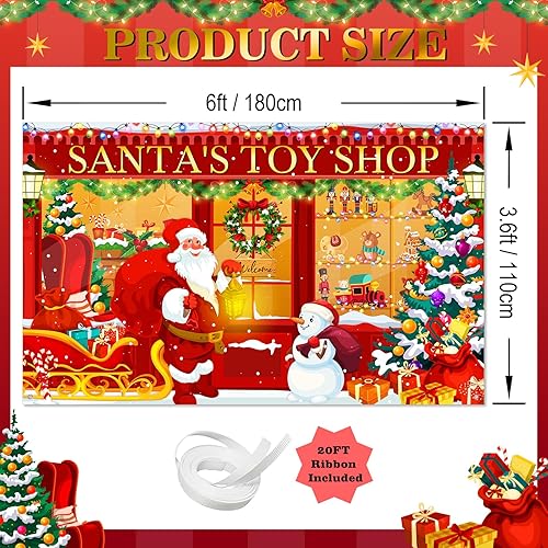 Miniatura 4 de Avezano Telón de fondo de Navidad, telón de fondo rojo de Santa Claus para tienda de juguetes de fotografía de tienda de Navidad, decoración de