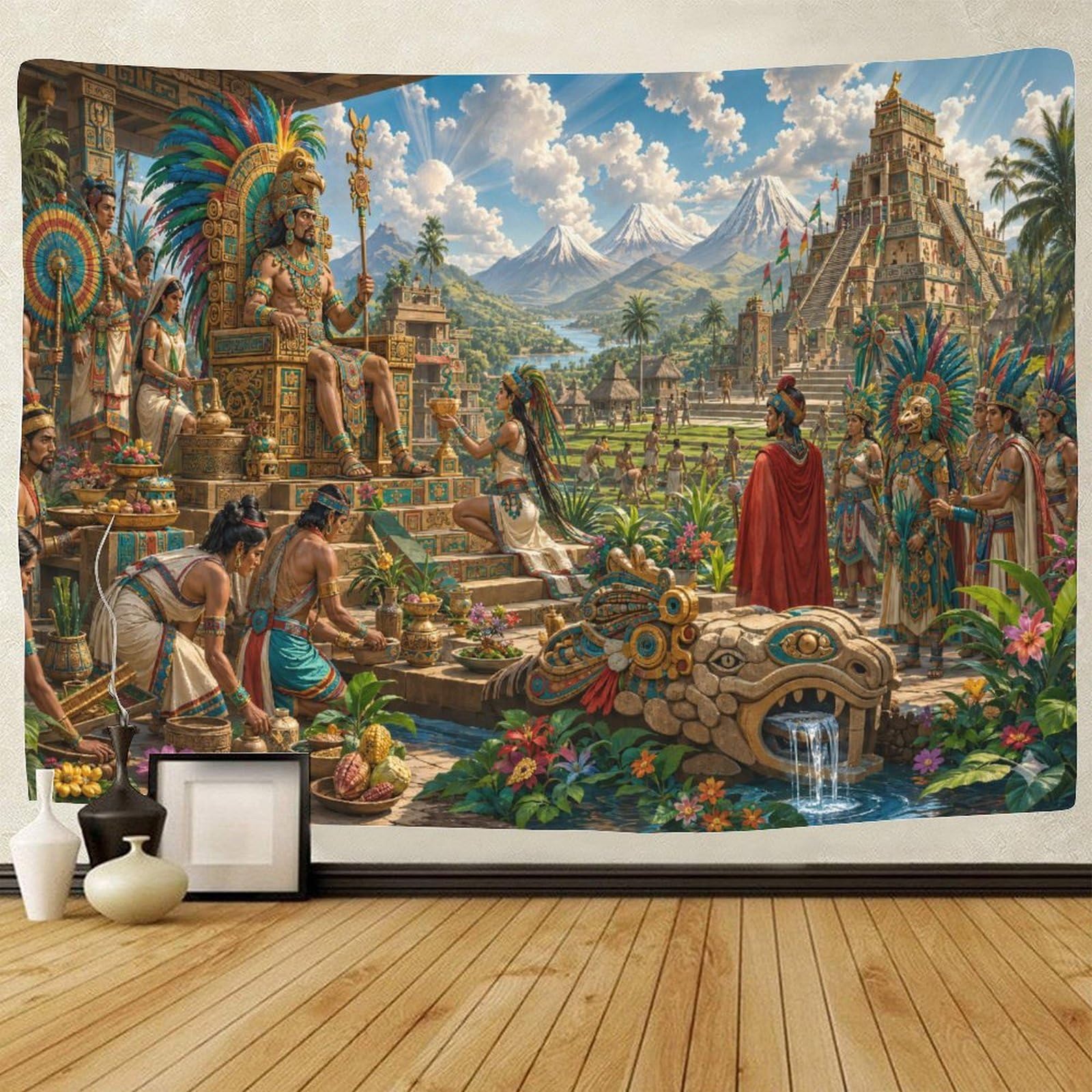 GPMNBCXZK Ancient Aztec 3D Print Tapestry Wall Hanging Decor Wall Art Decor Mayan Pyramids Tapestries Poster Curtain Living Room College Dorm 70cmx100cm