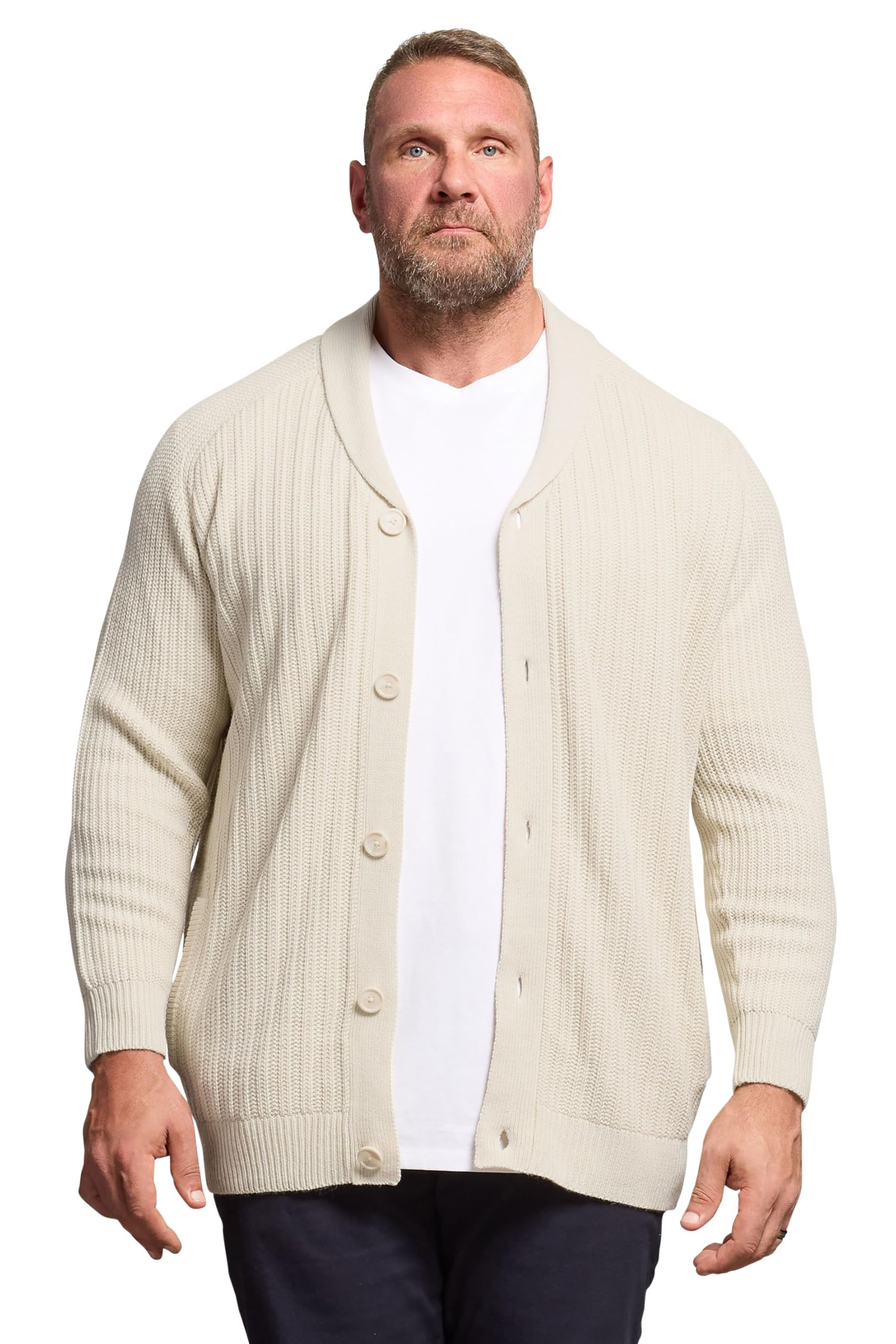 BadRhino Big & Tall Brown Knitted Shawl Cardigan - Men's - Plus Size Curve