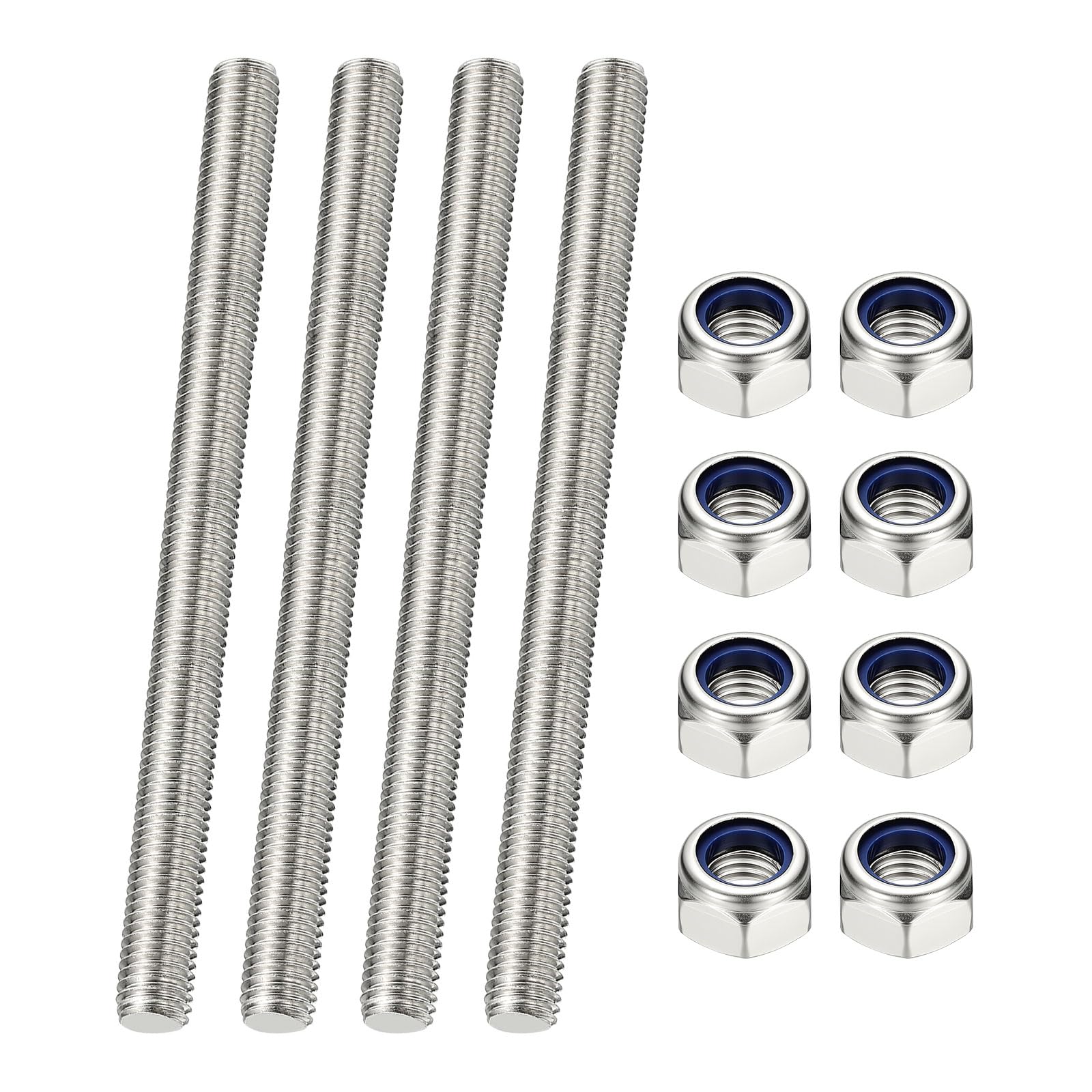 PATIKIL 4 Pcs Varilla Roscada Completa, M10 X 150 Mm 304 Acero Inoxidable Barra Roscada Derecha Larga Con Tuercas Para Tuberías Abrazaderas Colgadores Y Pernos En U