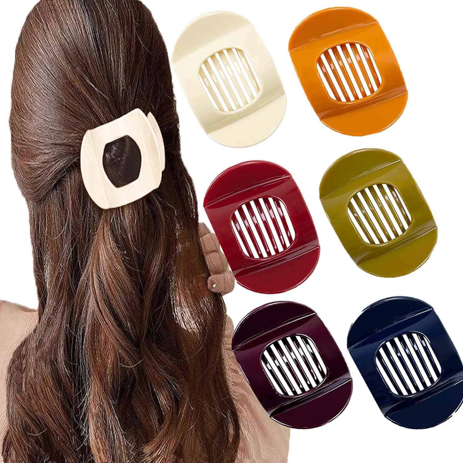 6 PCS Flat Hair Clips for Women Curved Design, Strong Hold for Thin Thick Hair Hair Accessories for Women and Girls (Dark Color)