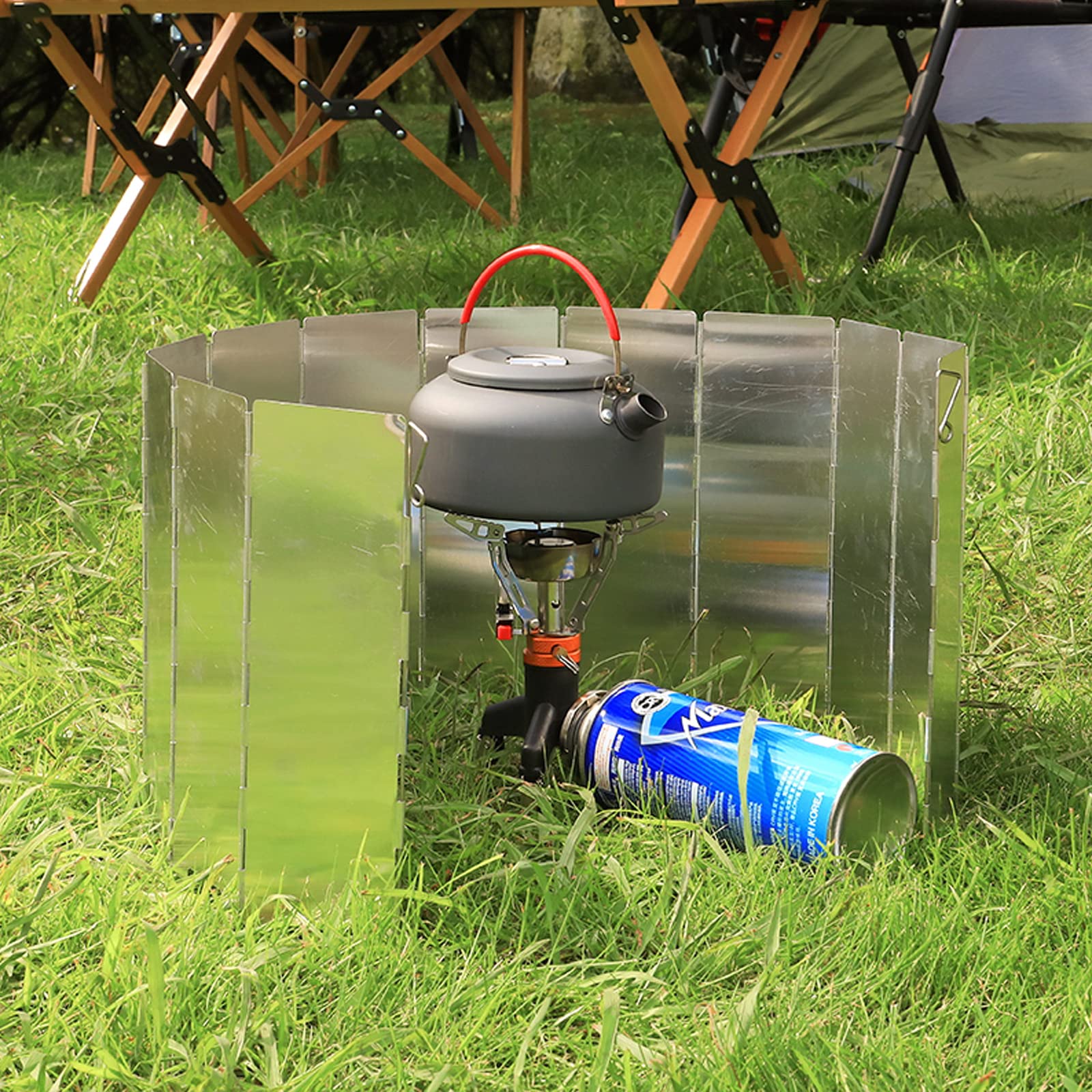 KLLJ Pare-Vent Pliable Aluminium – 12 Panneaux, Léger, Sac De Rangement, Pour Réchaud De Camping