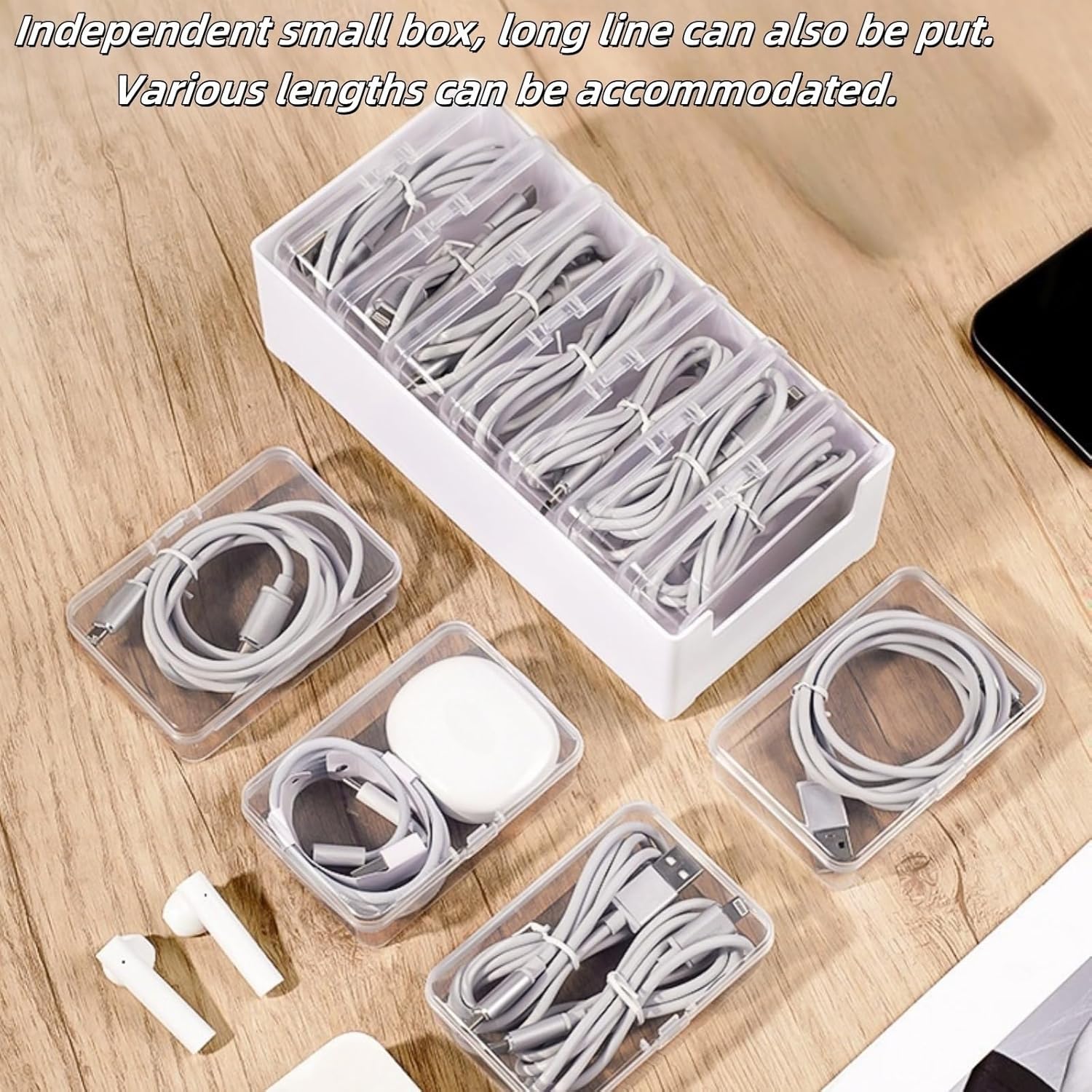 Cable Organizer Storage Box with 11 Wire Ties,Desktop Cable Management Box with Switch, Power Cord Organizer for Office,Home,Desk Accessories Storage Stationery Supplies（Clear）
