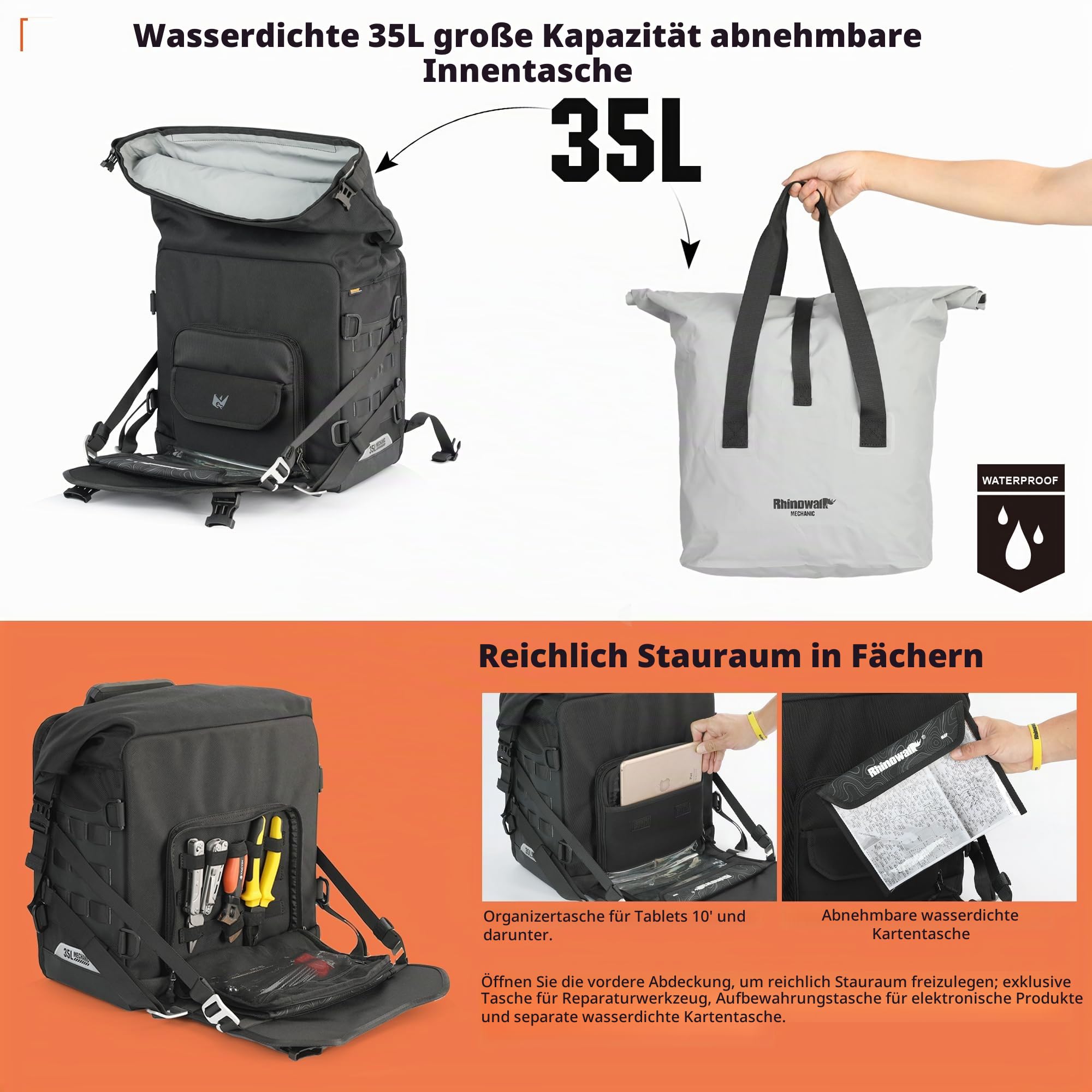 Rhinowalk Motorrad Satteltasche 20L Wasserdicht Motorradtasche Seitentasche Gepäcktasche Hecktasche Hinterradtasche