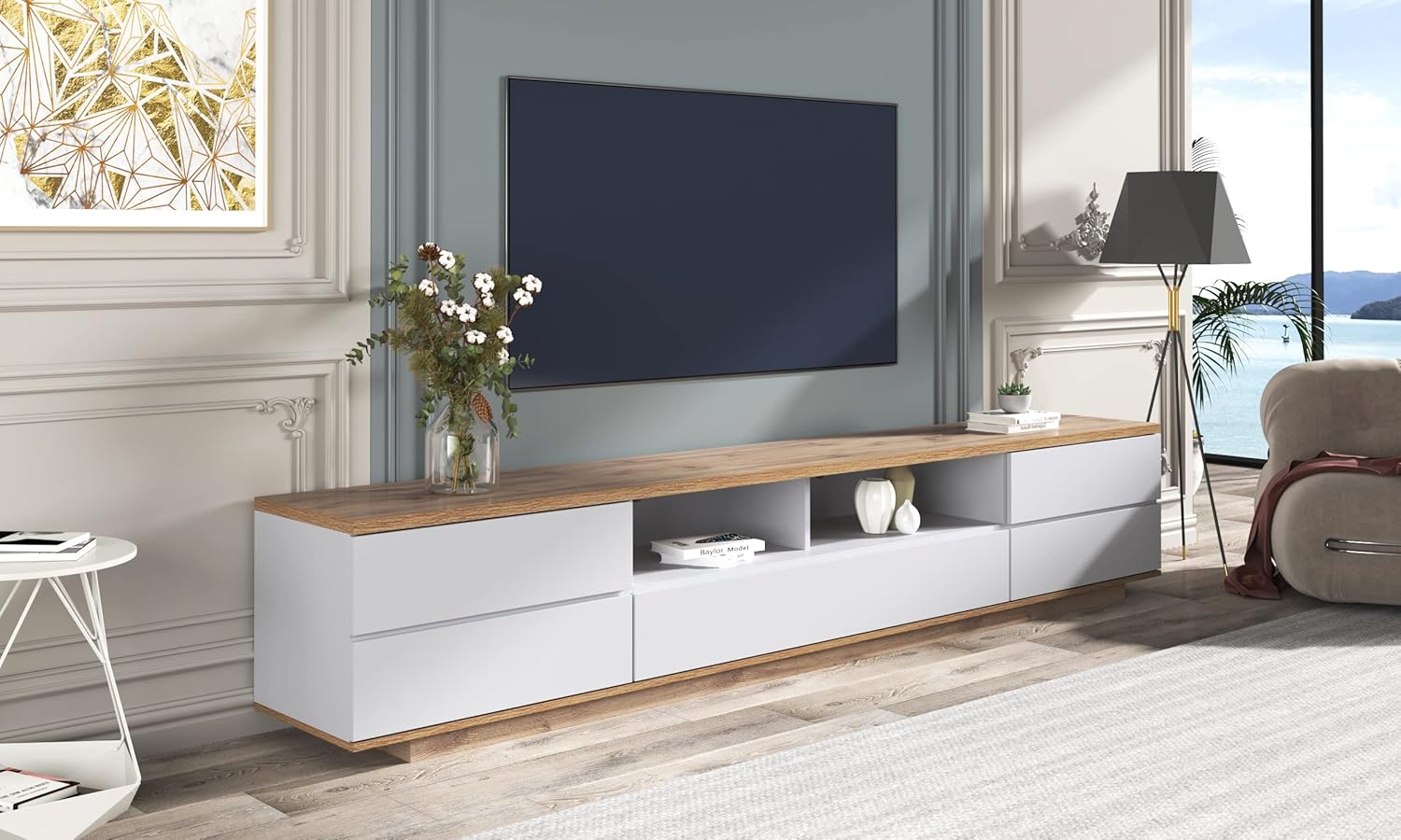 Merax Wood TV Stand Entertainment Center with Storage Cabinets & Open Shelves, Modern TV Console Table for TVs Up to 80” for Living Room Bedroom (White)