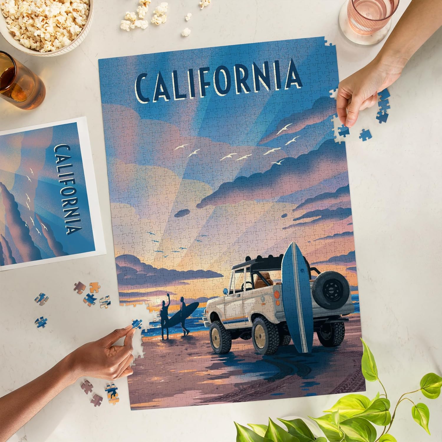 "Lantern Press California, Lithograph, Wake Up! Surf's Up!, Surfers on Beach, 1000 Piece Jigsaw Puzzle for Adults, Made in USA with Reference Poster"