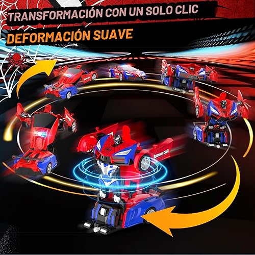 Miniatura 3 de Auto a control remoto con transformación de un botón, autos RC que se transforman en robot, 2.4 GHz 360 grados rotación de coche de policía con luz,