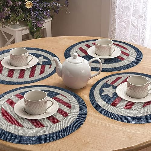 Miniatura 9 de Juego de 6 manteles individuales patrióticos con cuentas, 4 de julio, bandera estadounidense, libertad, estrellas, independencia y Día de los