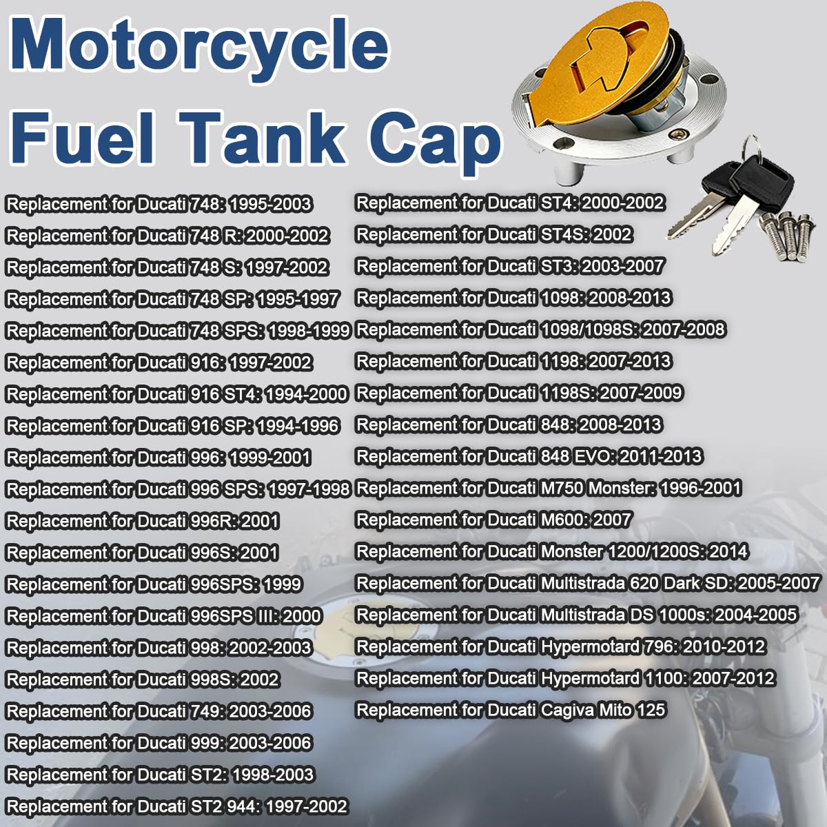 Copriserbatoio carburante con chiavi per Ducati 748 848 996 998 999 1098, Monster 620 750 S2R, Hypermotard 796 1100, ST3 ST4 ST4S, Monster 900 1200 Moto