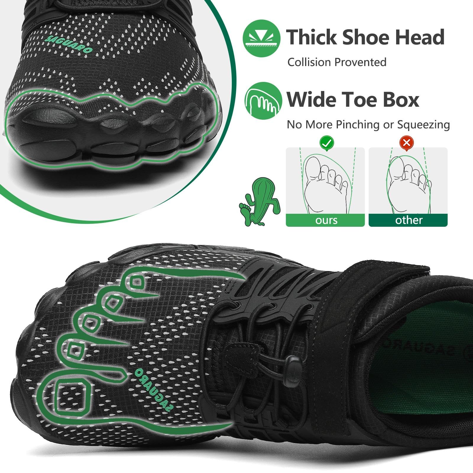 SAGUARO buty do zakładania na bosą stopę, oddychające, antypoślizgowe, do fitnessu, chodzenia po terenie, męskie/damskie, Czarny New A1, 42 EU