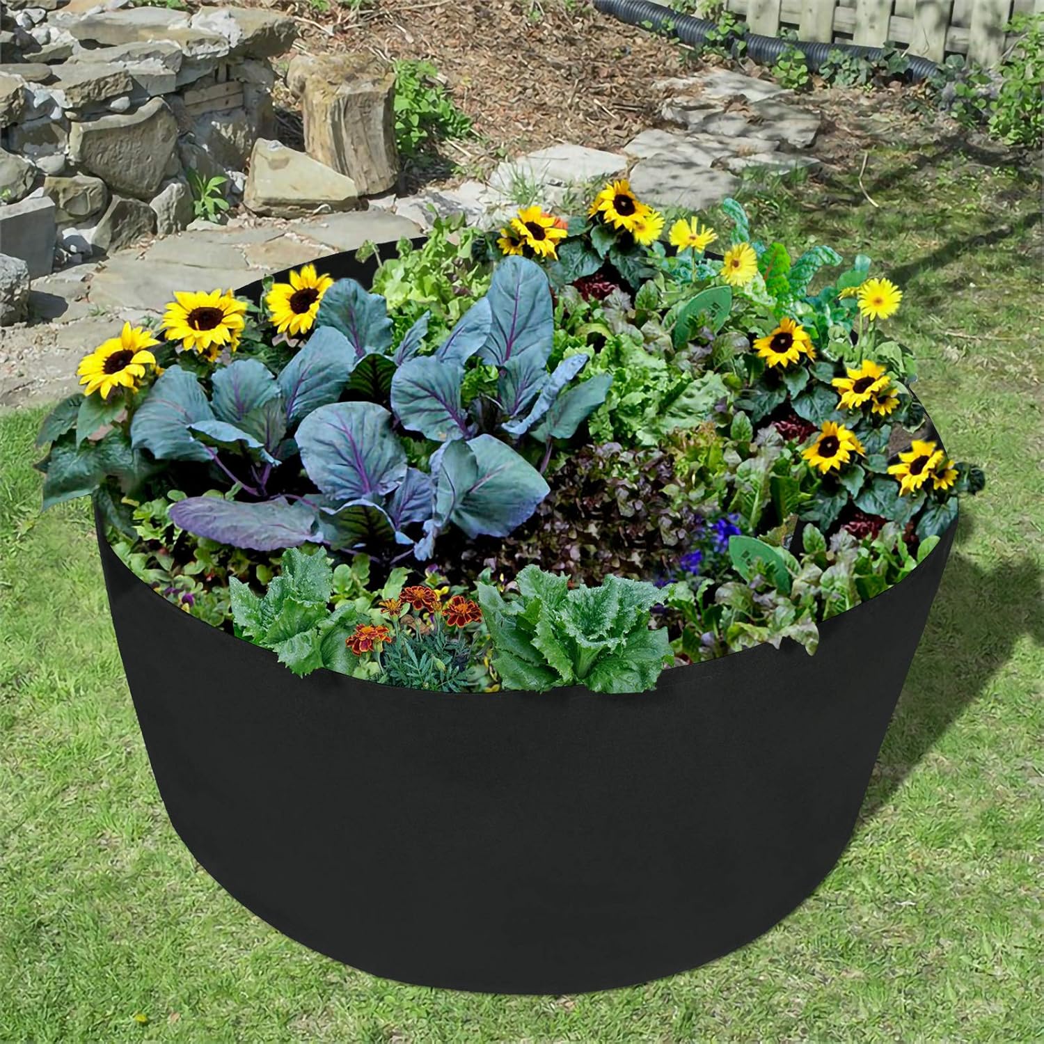 Firlar 2 Pcs 100 Gallon Round Plant Grow Bags,Raised Garden Bed,Planting Container Grow Bags Felt Fabric Plant Pot for Plants,Vegetables,Flowers,Black