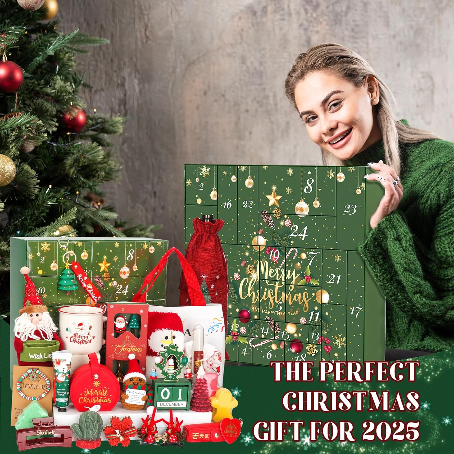 Advent Calendar 2025 for Women –24 Days of Christmas Holiday Countdown Gift Box with 24 Surprises: Mug, Candles, Bath Salts, Bags, Hair Accessories,Jewelry &Festive Décor for Teen Girls, Wife,Mom, Her - Image 6