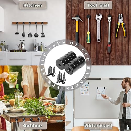 Vista 17 de Neosmuk Imanes con tornillos, imán de disco de neodimio fuerte de 130 libras con agujeros en el centro, imán de taza con orificio de montaje