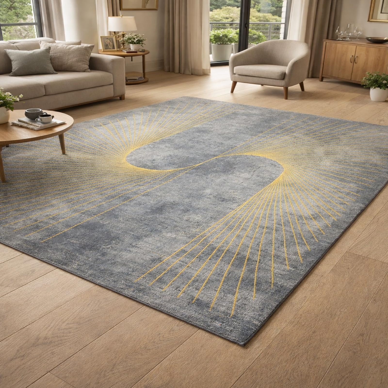 Tapis couloir facile à nettoyer gris jaune 60x120 pour sol moderne